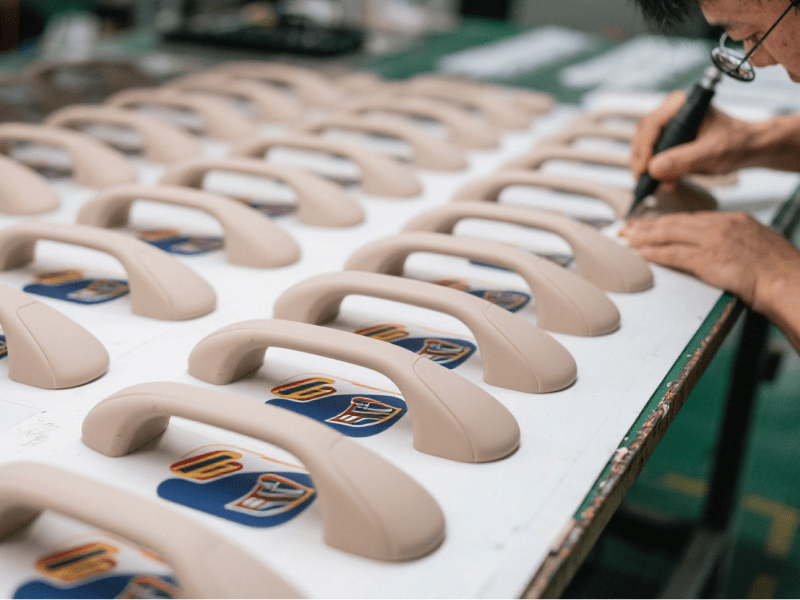 硅膠復(fù)模制作的汽車(chē)內(nèi)飾拉手手板模型